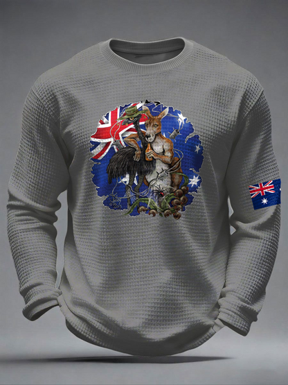 Men's Australian kangaroo print Waffle Long Sleeve T-Shirt