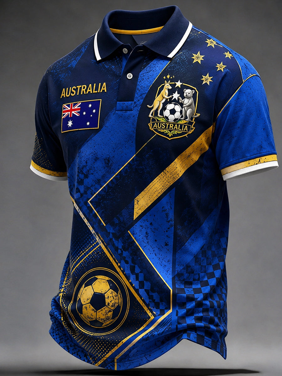 Men's Retro Australian Football Fan Art Print Casual Polo Shirt