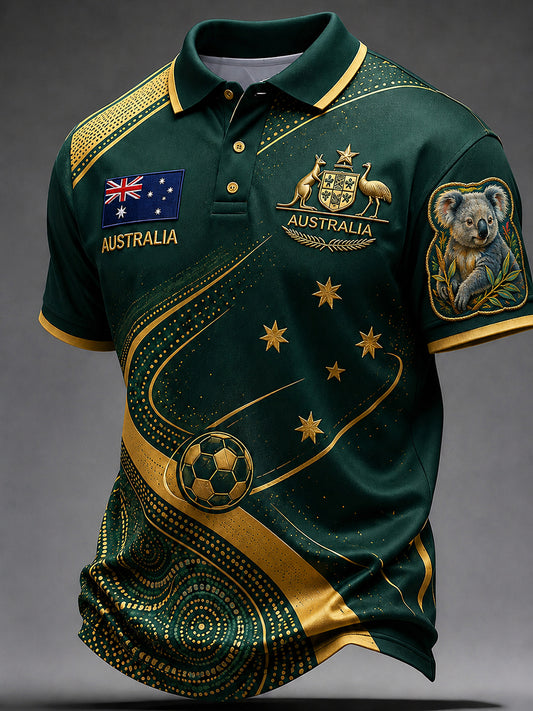 Men's Retro Australian Football Fan Art Print Casual Polo Shirt