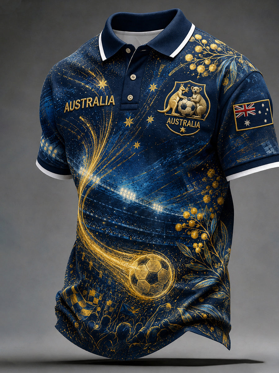 Men's Retro Australian Football Fan Art Print Casual Polo Shirt