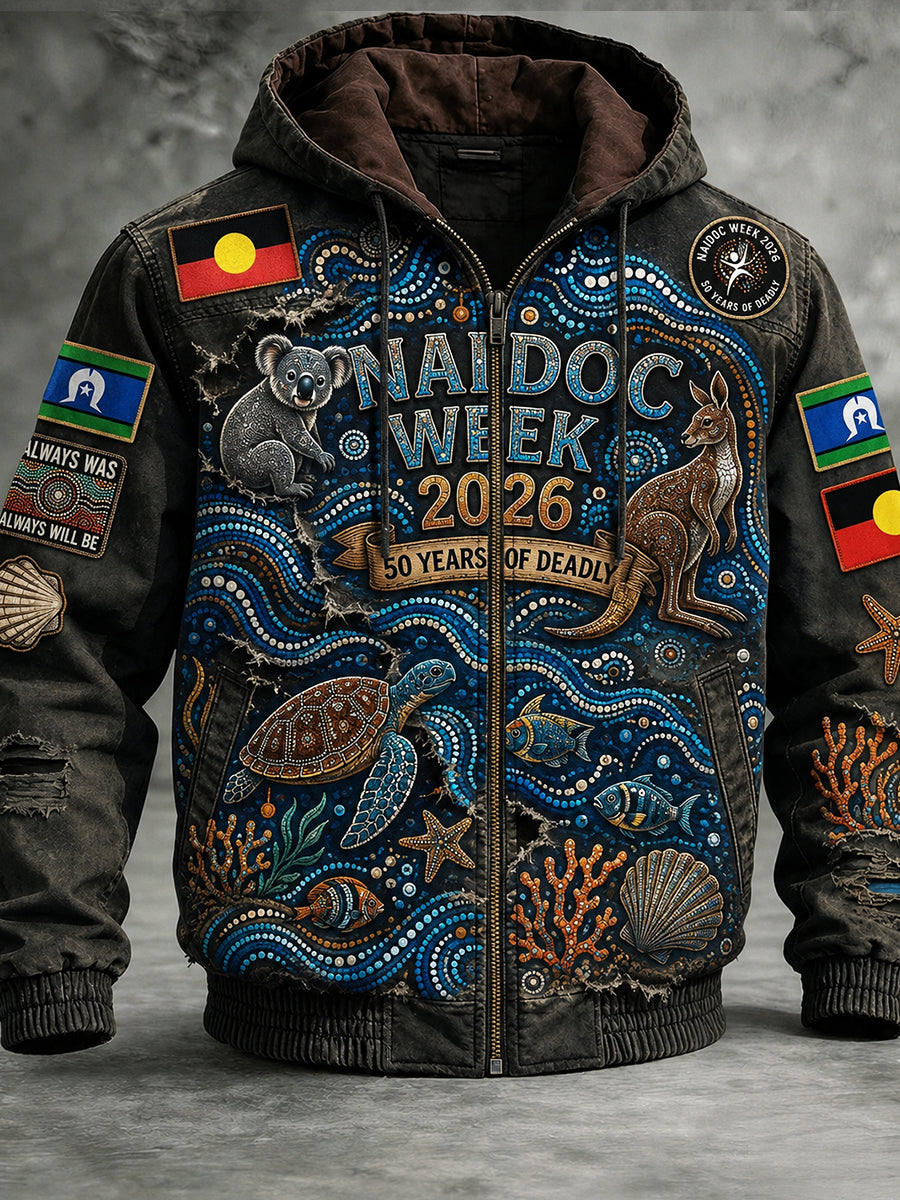 Retro Australian NAIDOC Week Art Print Casual Hooded Jacket
