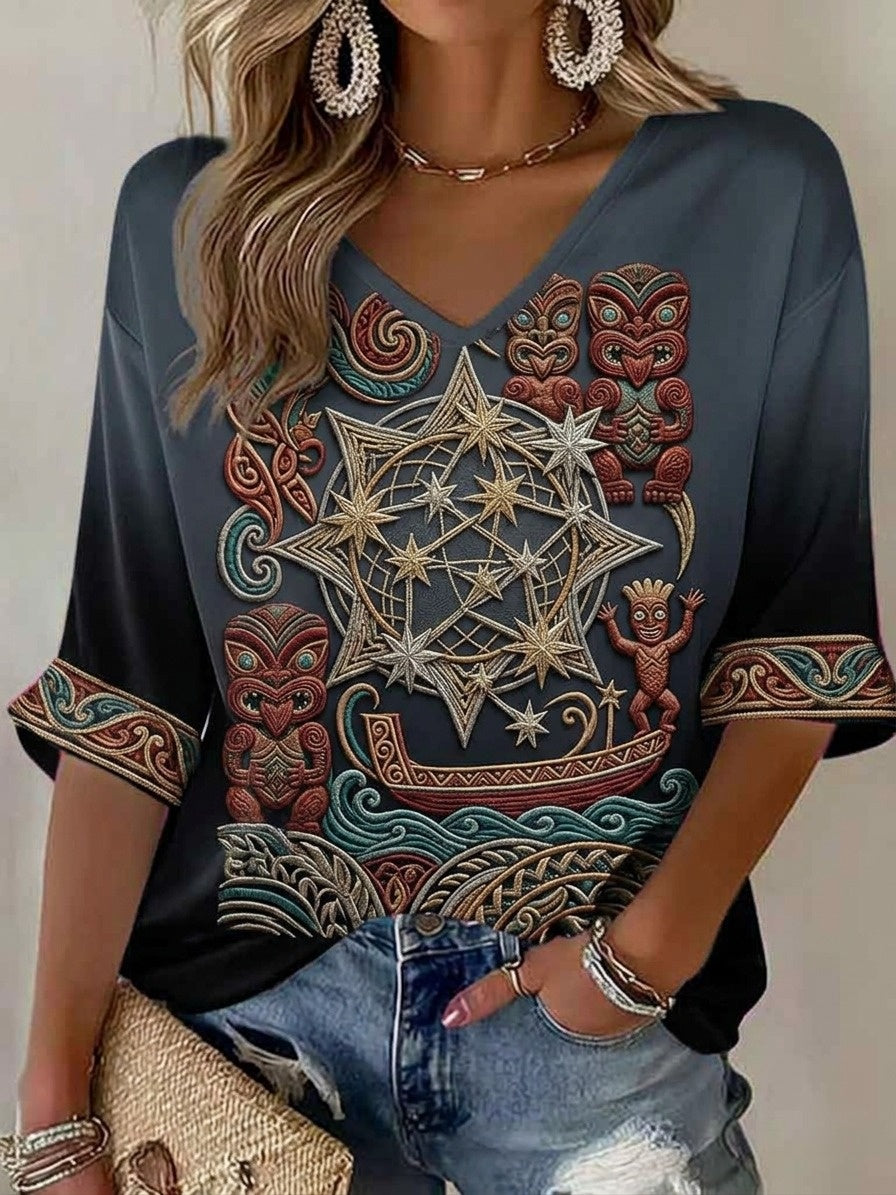 Women's Maori Art Matariki Printed T-shirt