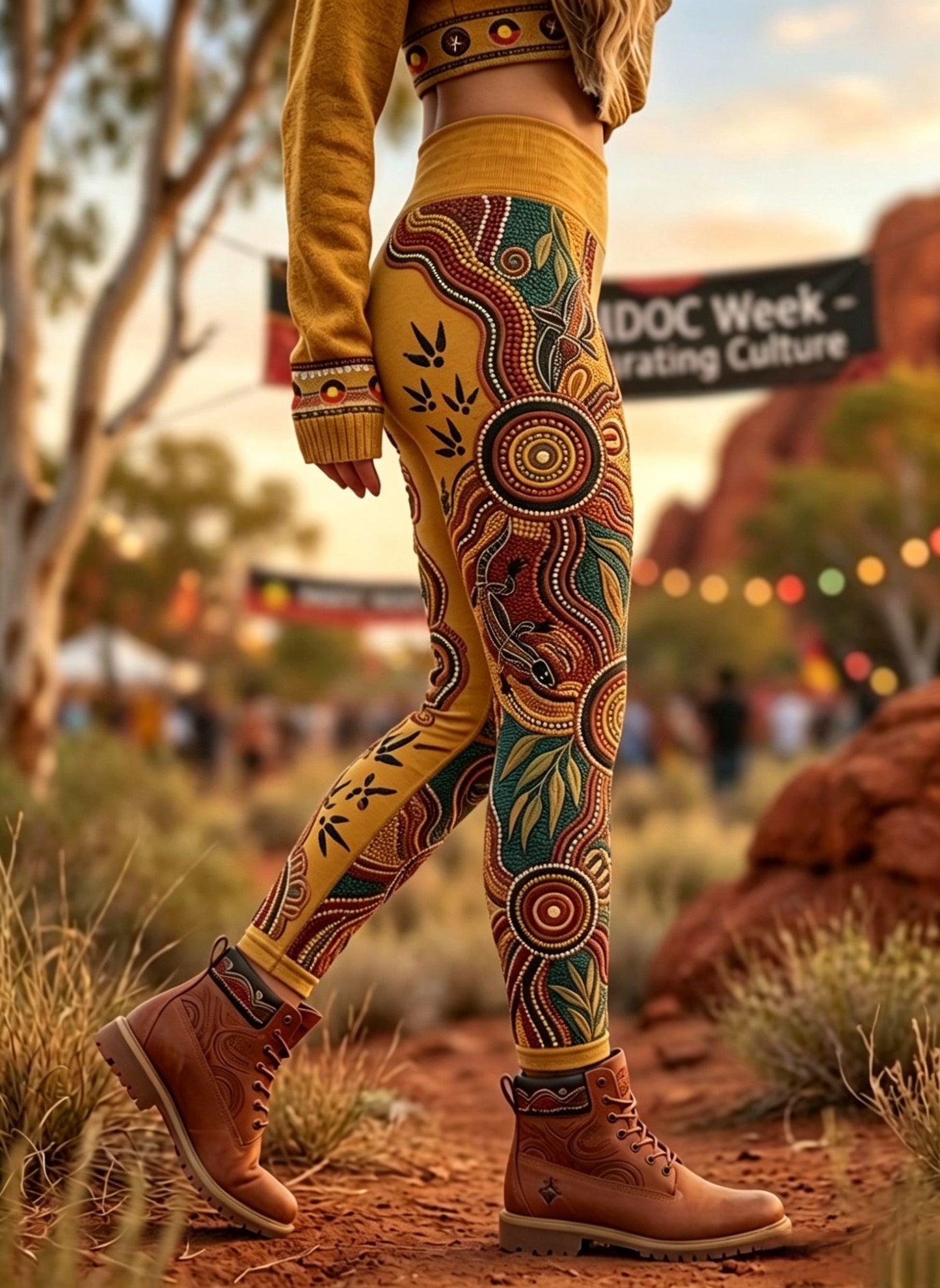 Women's AU Aboriginal Art NAIDOC Week Printed Sports Stretch Leggings
