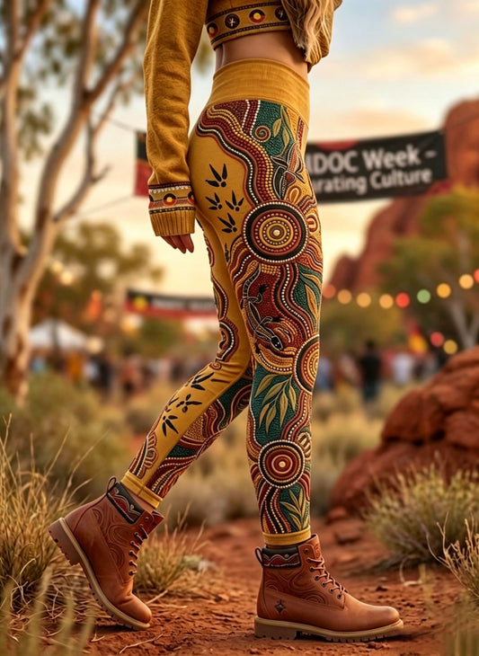 Women's AU Aboriginal Art NAIDOC Week Printed Sports Stretch Leggings