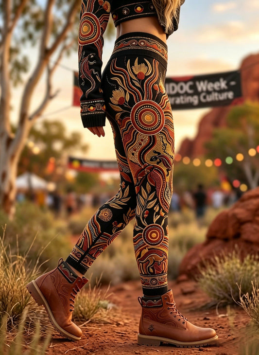 Women's AU Aboriginal Art NAIDOC Week Printed Sports Stretch Leggings