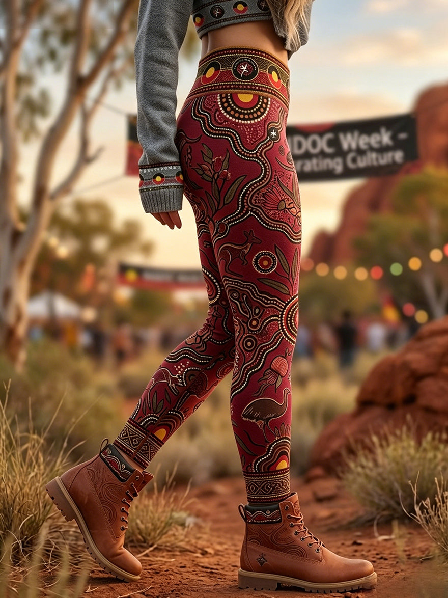 Women's AU Aboriginal Art NAIDOC Week Printed Sports Stretch Leggings