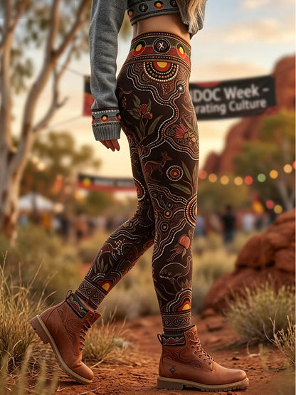 Women's AU Aboriginal Art NAIDOC Week Printed Sports Stretch Leggings