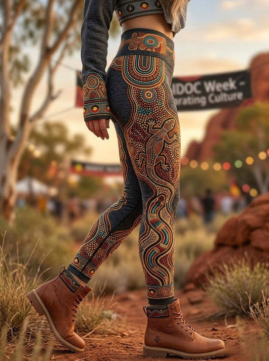 Women's AU Aboriginal Art NAIDOC Week Printed Sports Stretch Leggings