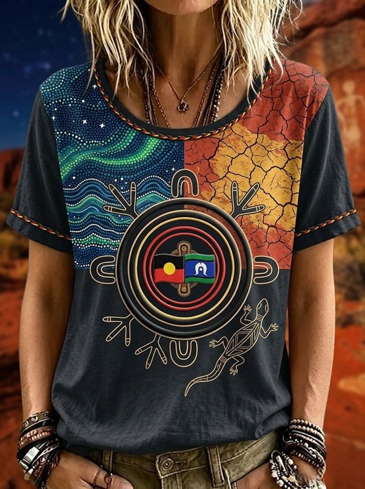 Women's Retro Australian NAIDOC Week Deadly Pride Art Printed Short-Sleeve T-Shirt