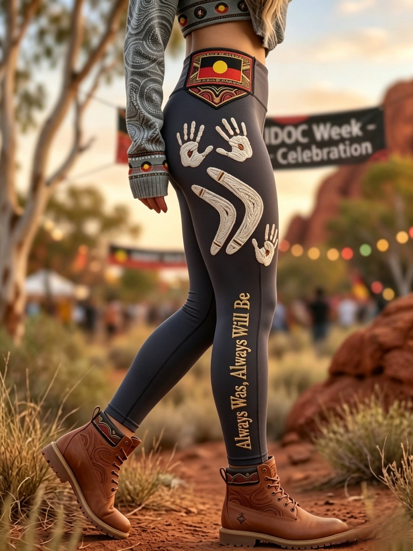 Women's AU Aboriginal Art NAIDOC Week Printed Sports Stretch Leggings