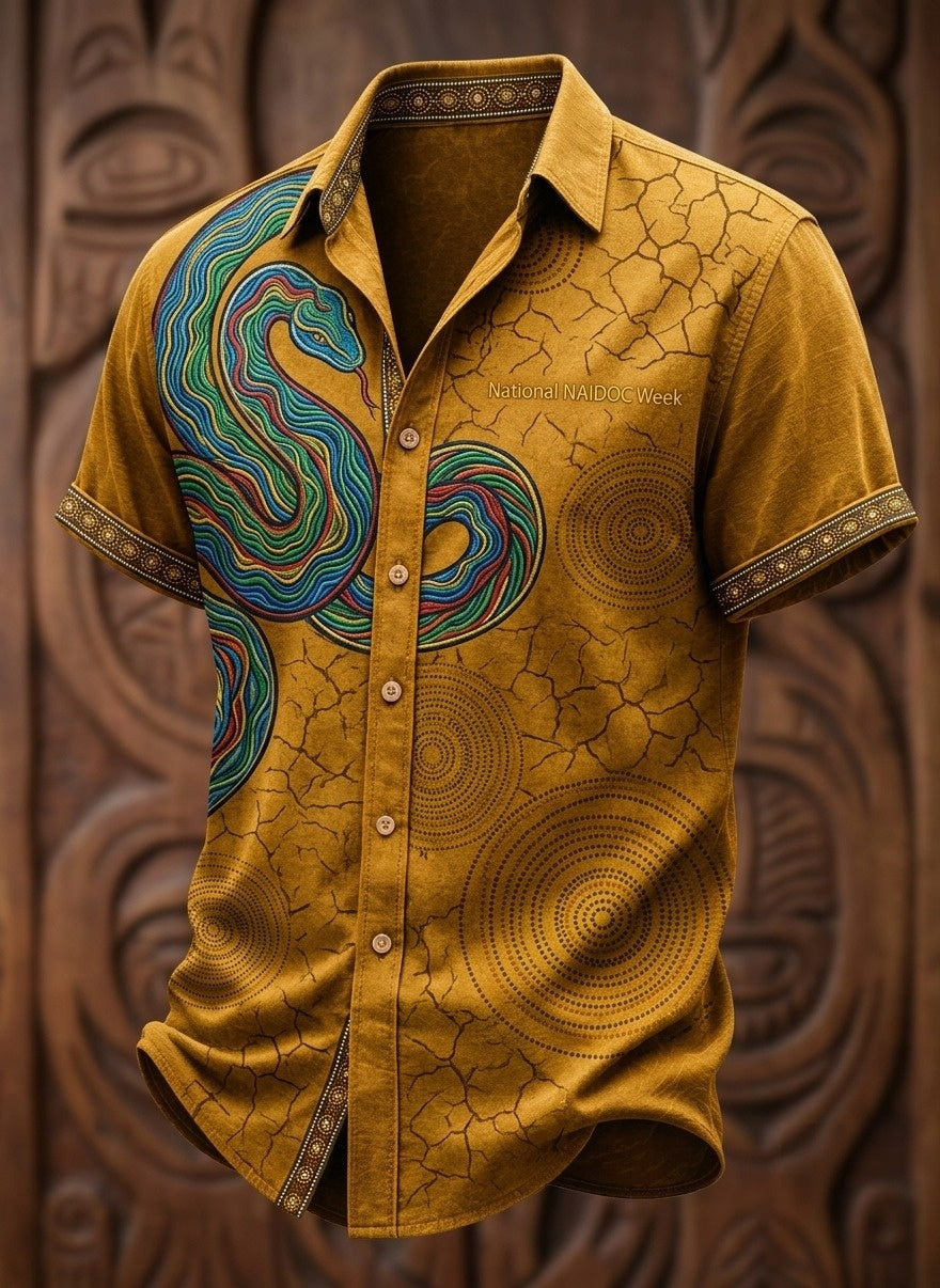 Men's Retro Australian NAIDOC Week Art Printed Short-Sleeve Shirt