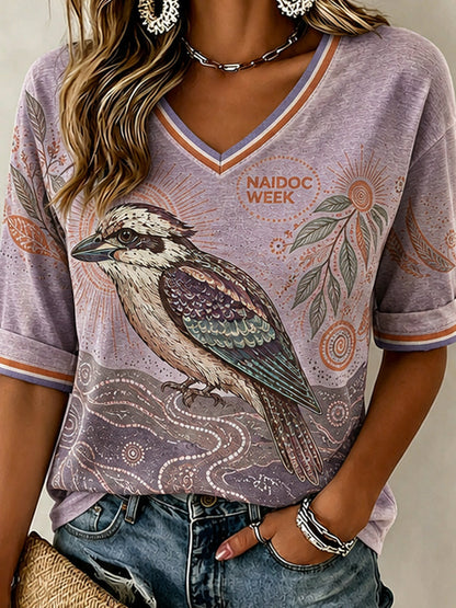 Women'sAustralia Naidoc Week Pattern Linen V-Neck Shirt