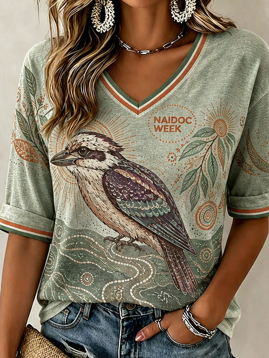 Women'sAustralia Naidoc Week Pattern Linen V-Neck Shirt