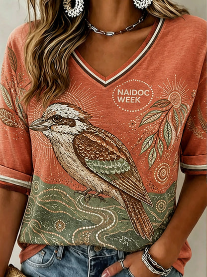 Women'sAustralia Naidoc Week Pattern Linen V-Neck Shirt