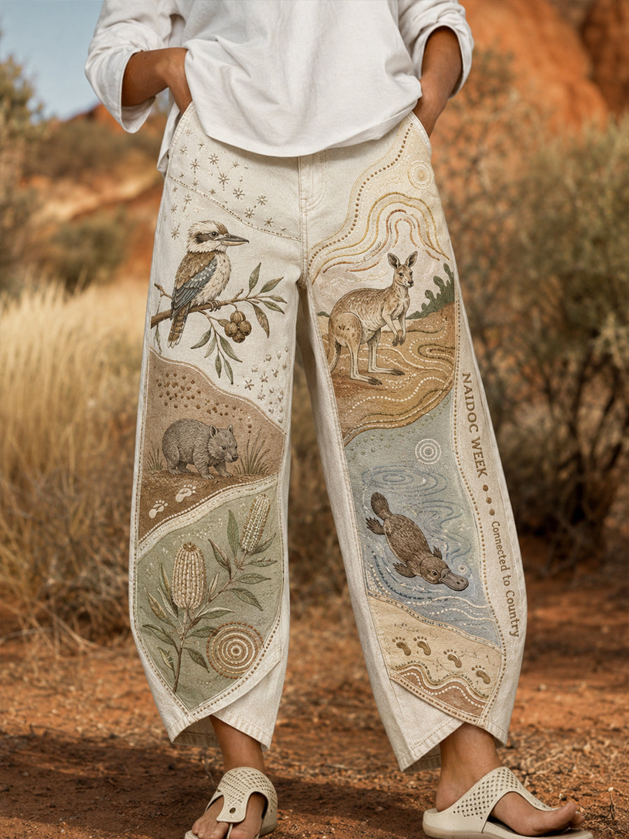 Women's Australia Naidoc Week Art Print Flared Trousers