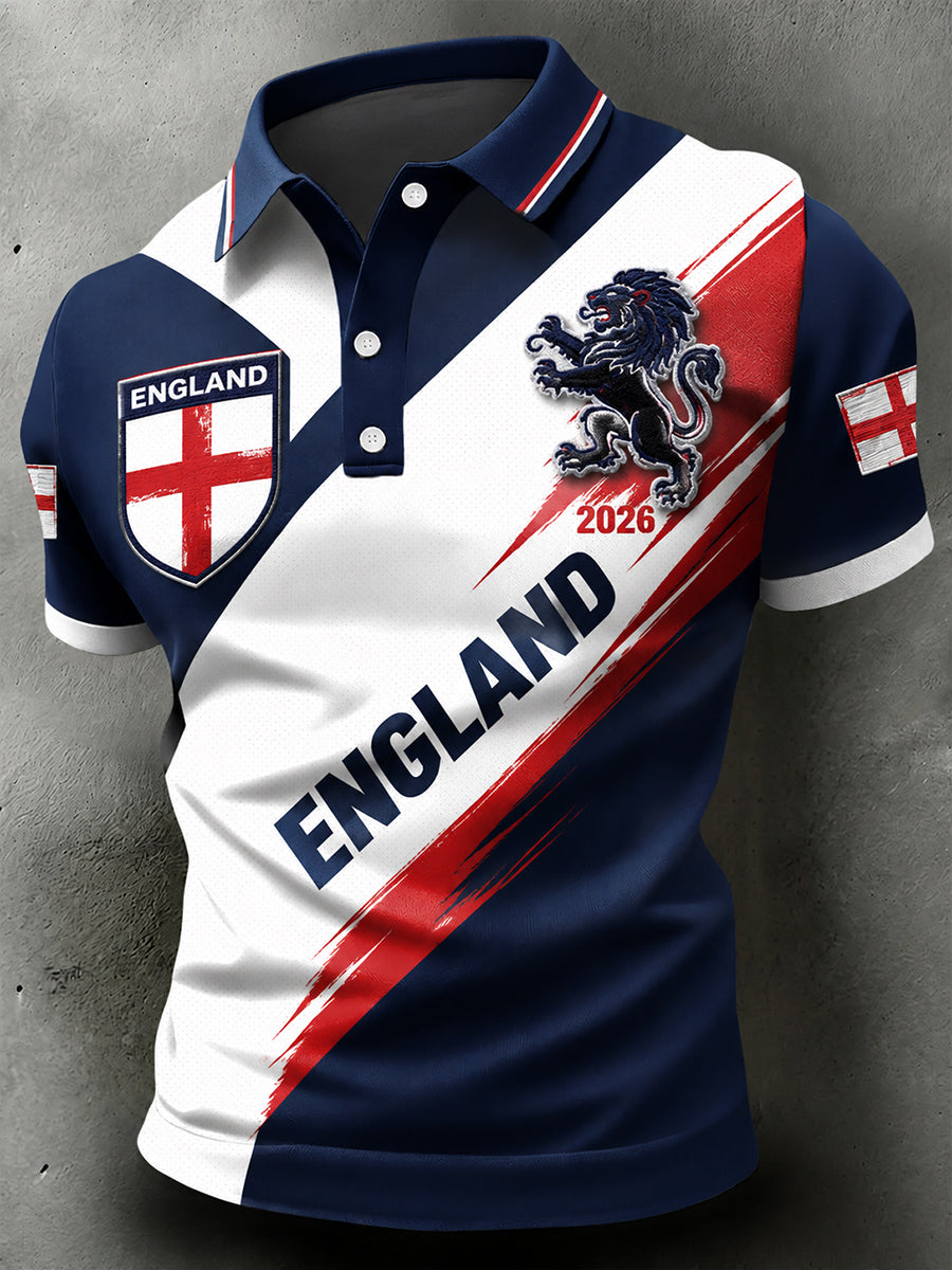 Retro England Football Fan Art Print Casual Polo Shirt