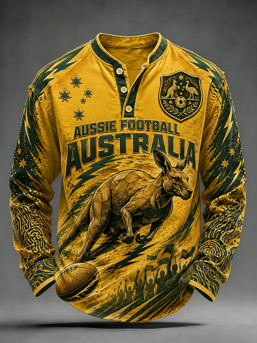 Men's Australia Football Printed Casual Button T-Shirt