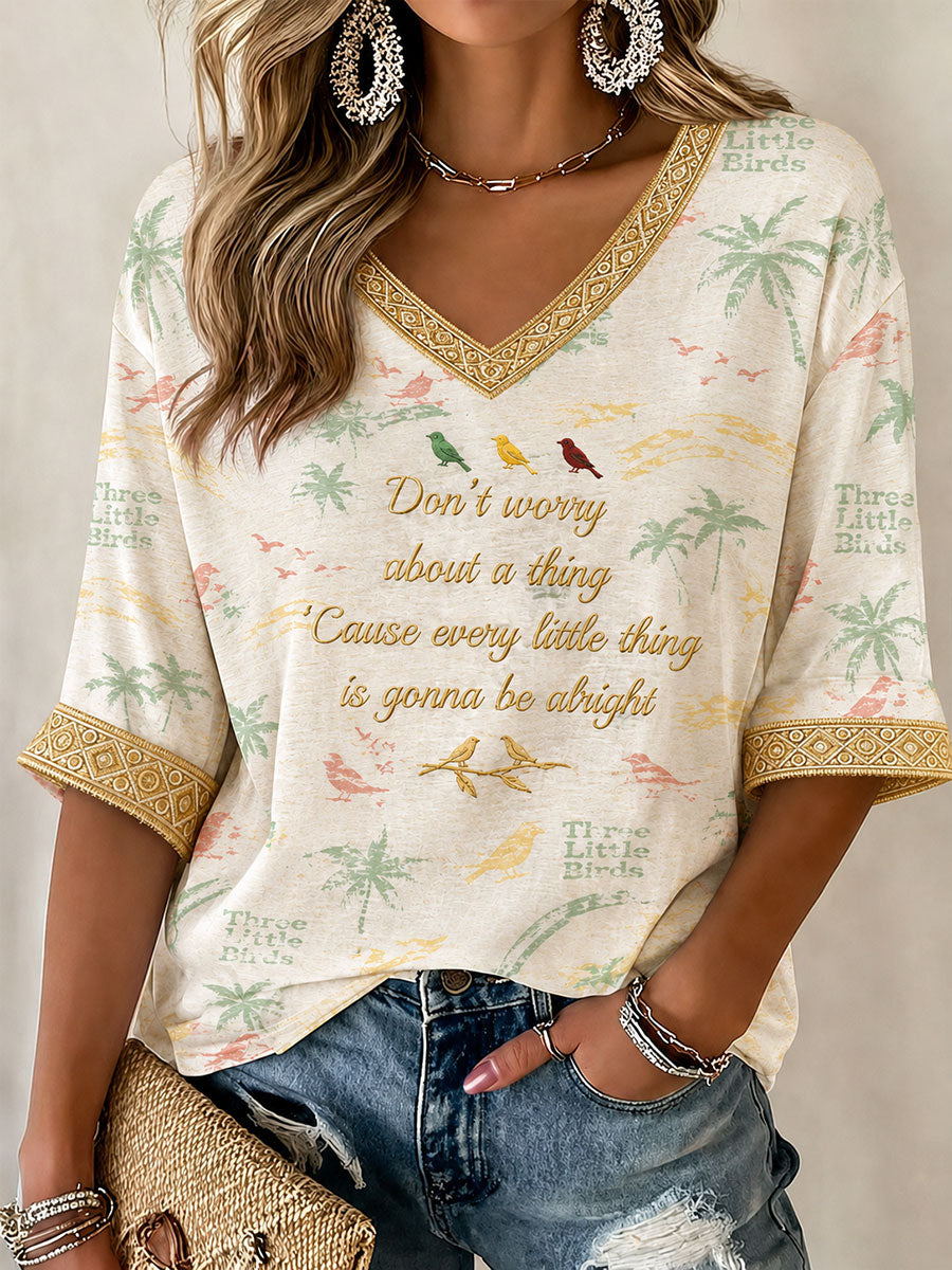 Women's Every Little Thing Is Gonna Be Alright Printed Casual T-Shirt