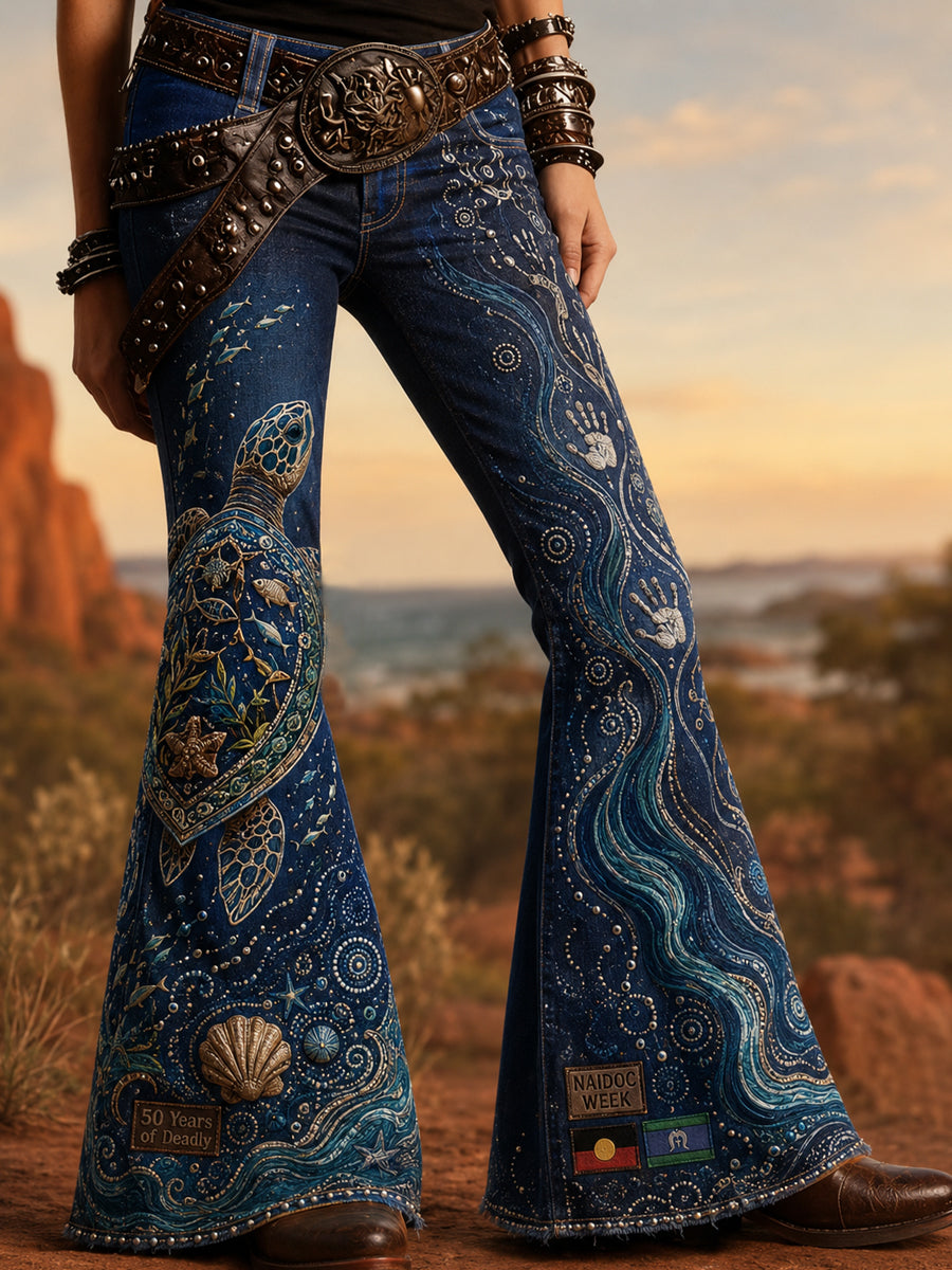 Women's Australia Naidoc Week  Art Print Flared Trousers