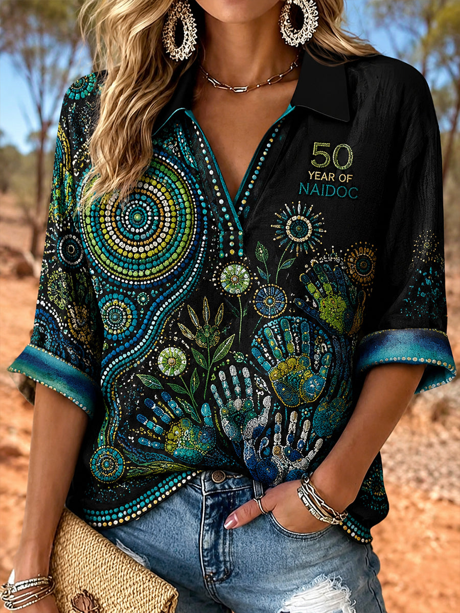 Women's Australia Naidoc Week  Mid-length Sleeves V-Neck T-Shirt