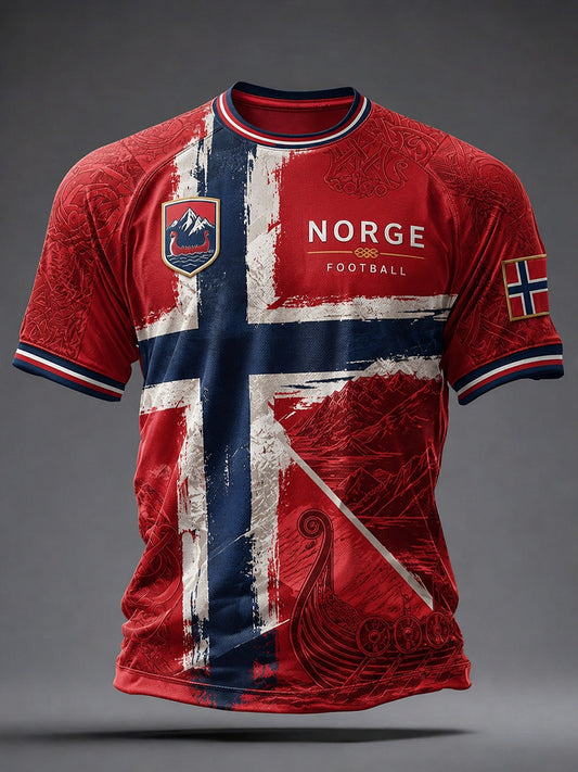 Retro Norwegian Football Fan Art Print Casual T-Shirt