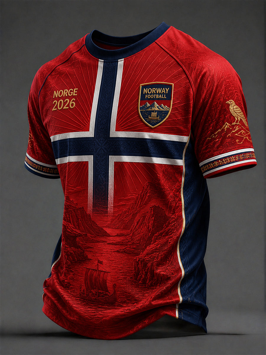Retro Norwegian Football Fan Art Print Casual T-Shirt