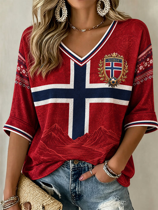 Women's Retro Norway 2026 Soccer Classic V-Neck T-Shirt
