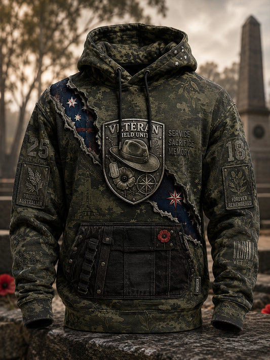 Men's Australian Veterans' Memorial  Oversized Drop-Shoulder Hoodie with Pockets