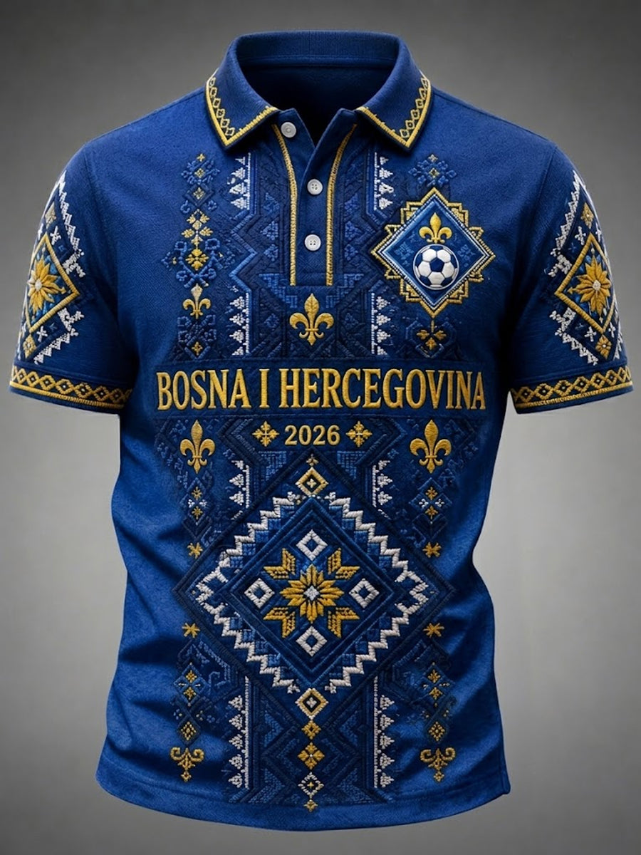 Men's Bosnia Football Lover Art Printed Casual Short Sleeve Tops