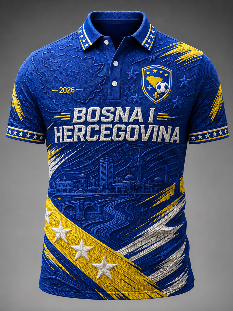 Men's Bosnia Football Lover Art Printed Casual Short Sleeve Tops