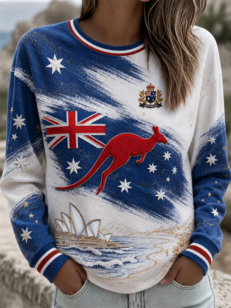 Women's Australia Flag Art Round neck long sleeve T-shirt