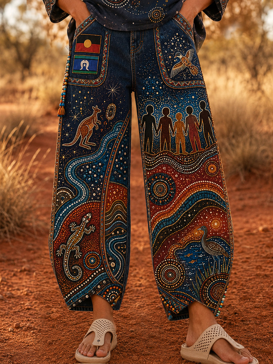 Women's Naidoc Week Art Print Flared Trousers