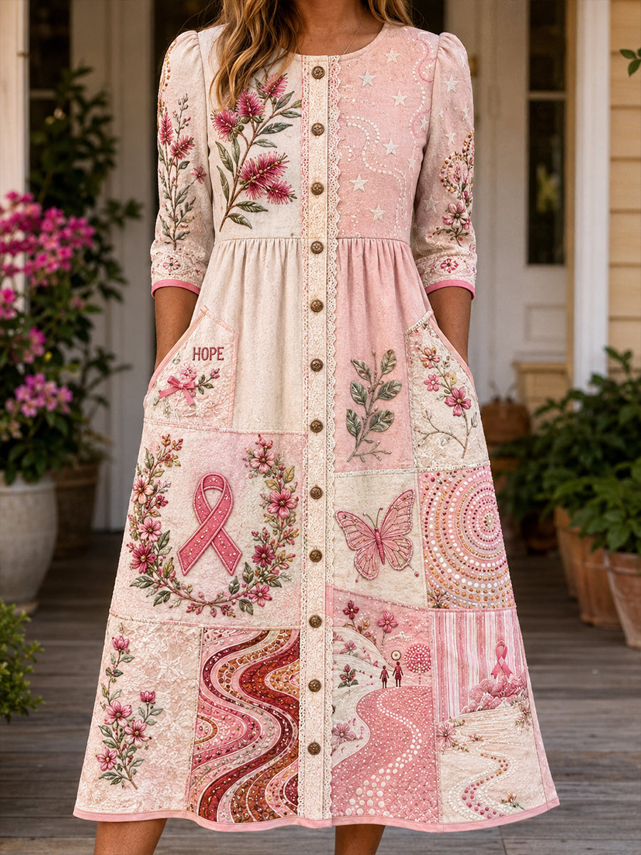 Women's Australian Breast Cancer Awareness Art Printed Linen Dress