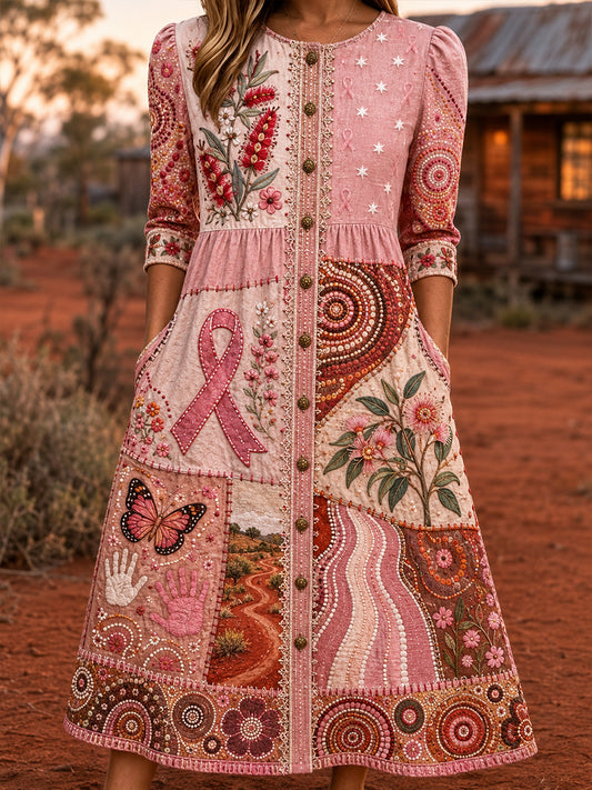 Women's Australian Breast Cancer Awareness Art Printed Linen Dress