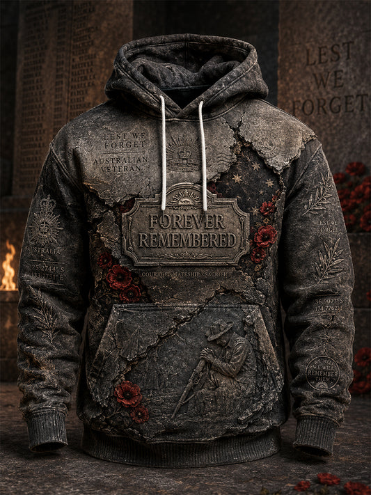Men's Australian Veterans' Memorial Oversized Drop-Shoulder Hoodie with Pockets