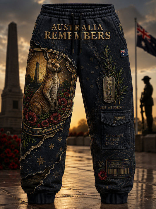 Men's  Australian Veterans' Memorial Print Casual Sweatpants Trousers