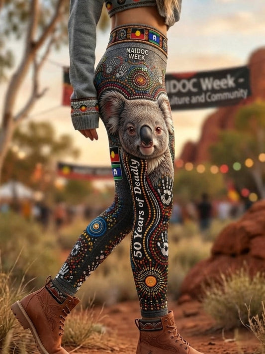 Women's AU Aboriginal Art NAIDOC Week Printed Sports Stretch Leggings