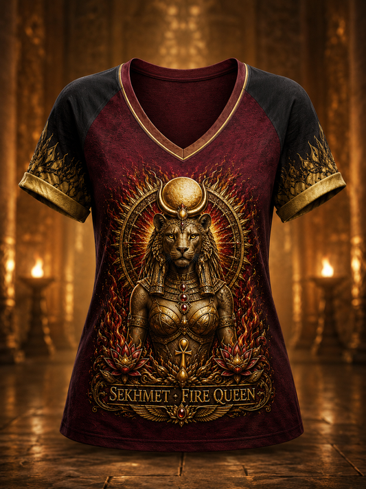 Women's Egyptian Civilization V-Neck Off-Shoulder Short-Sleeved T-Shirt