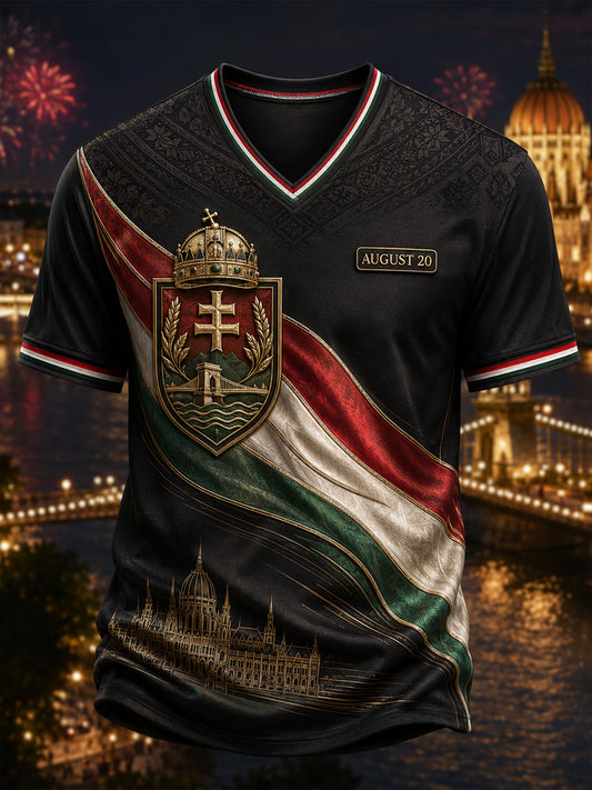 Men's Hungary St. Stephen's Day V-Neck T-Shirt