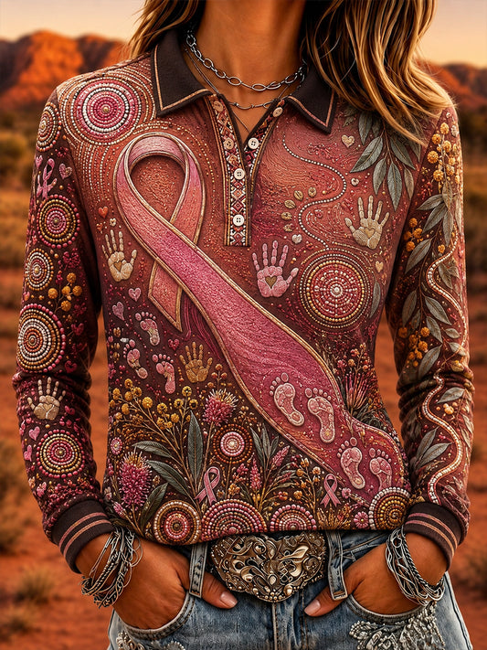 Women'sBreast Cancer Awareness Australia Long-Sleeve Polo Shirt