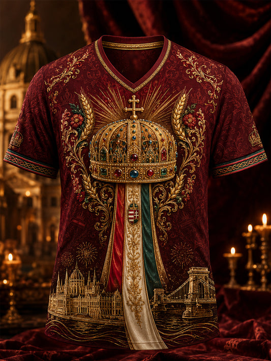Men's Hungary St. Stephen's Day V-neck T-shirt