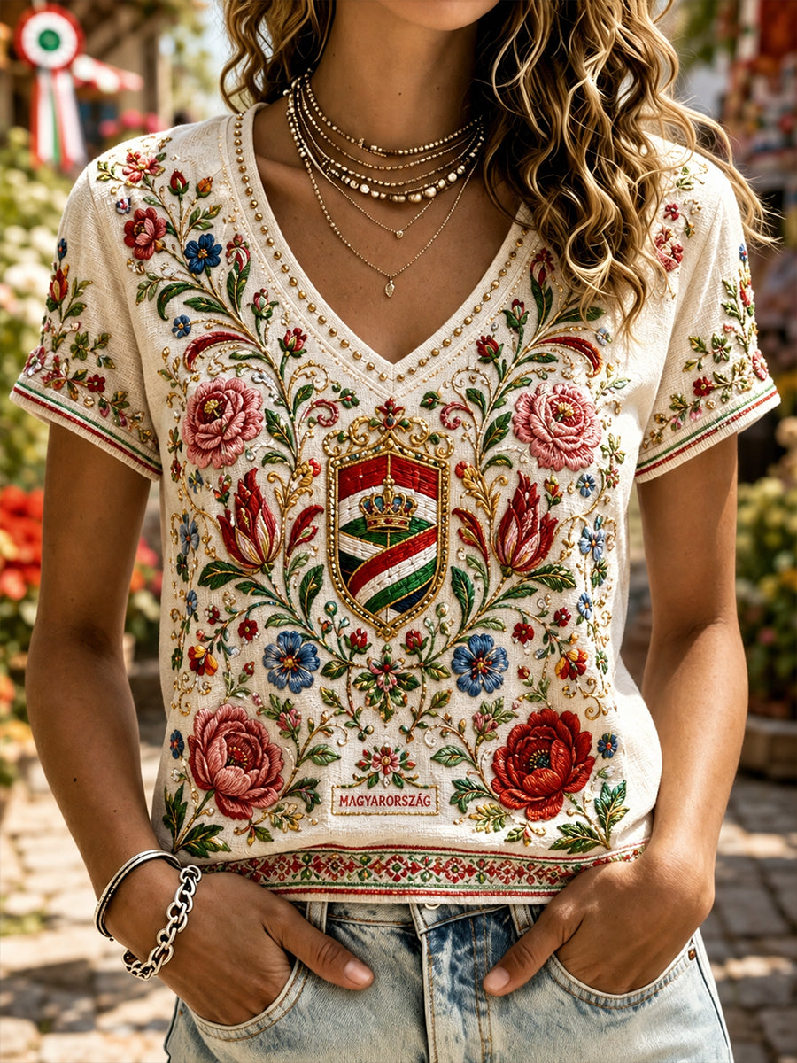 Women's Hungary St. Stephen's Day V-Neck T-Shirt