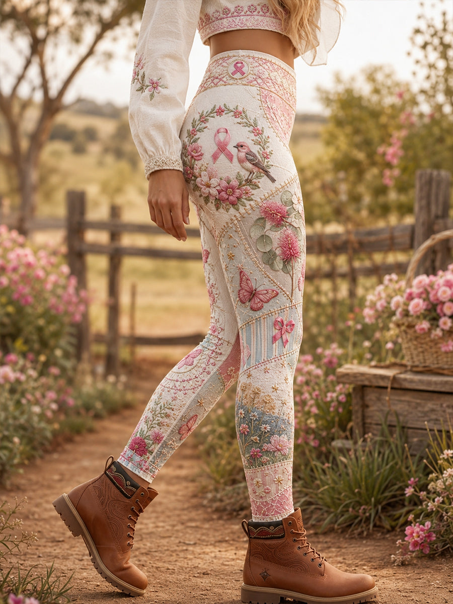 Women's Australia Breast Cancer Awareness Art  High-Waisted Slim Fit Casual Leggings