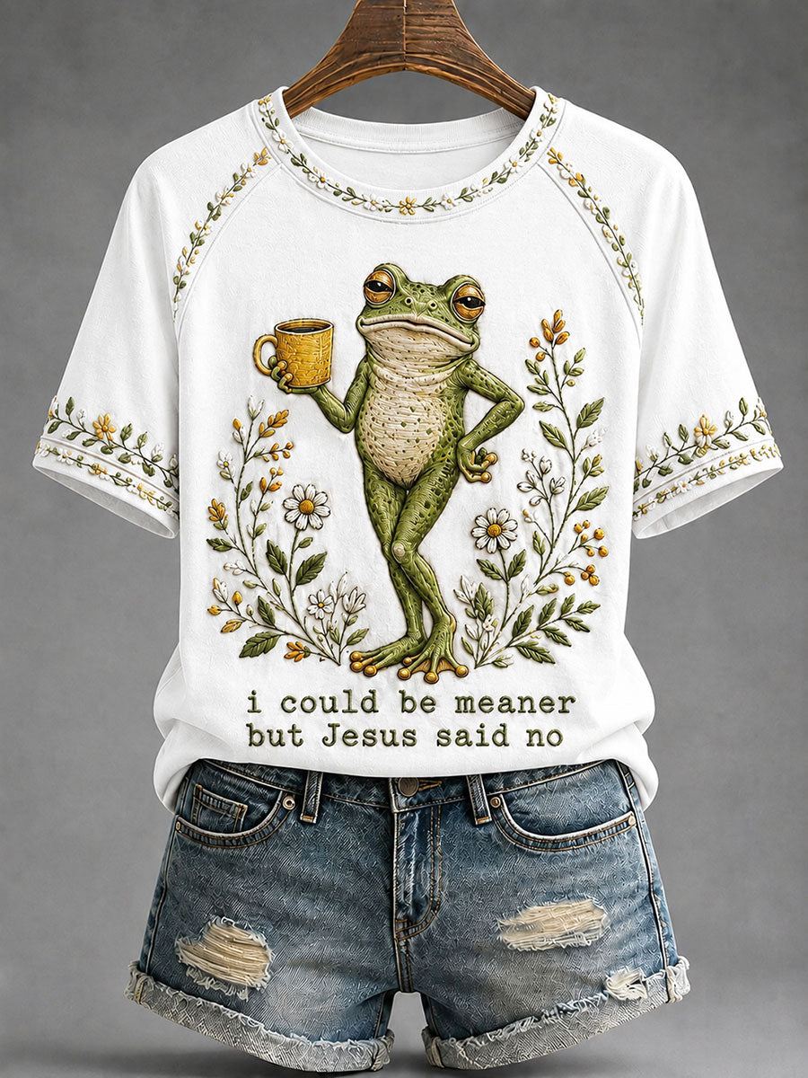 Women's 'I Could Be Meaner But Jesus Said No' Printed Casual T-Shirt