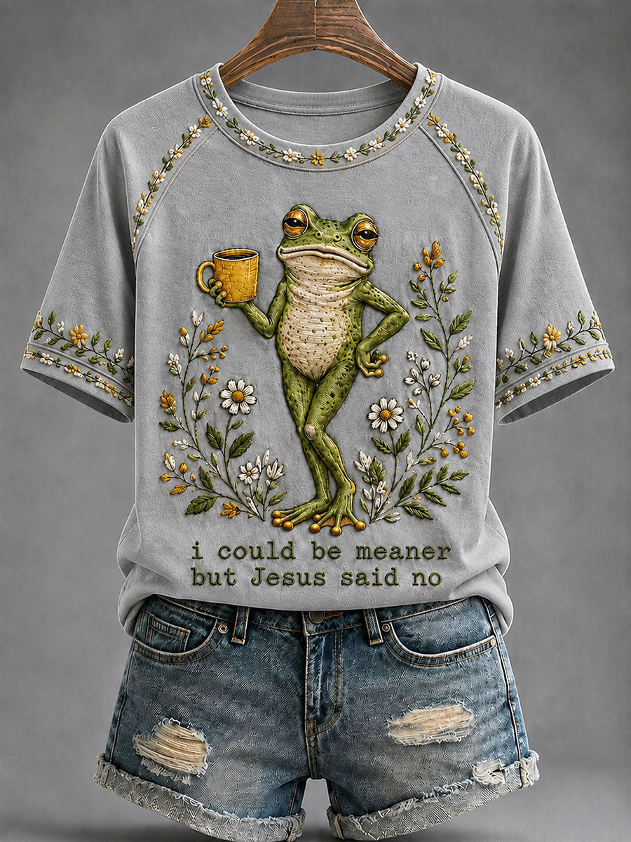 Women's 'I Could Be Meaner But Jesus Said No' Printed Casual T-Shirt