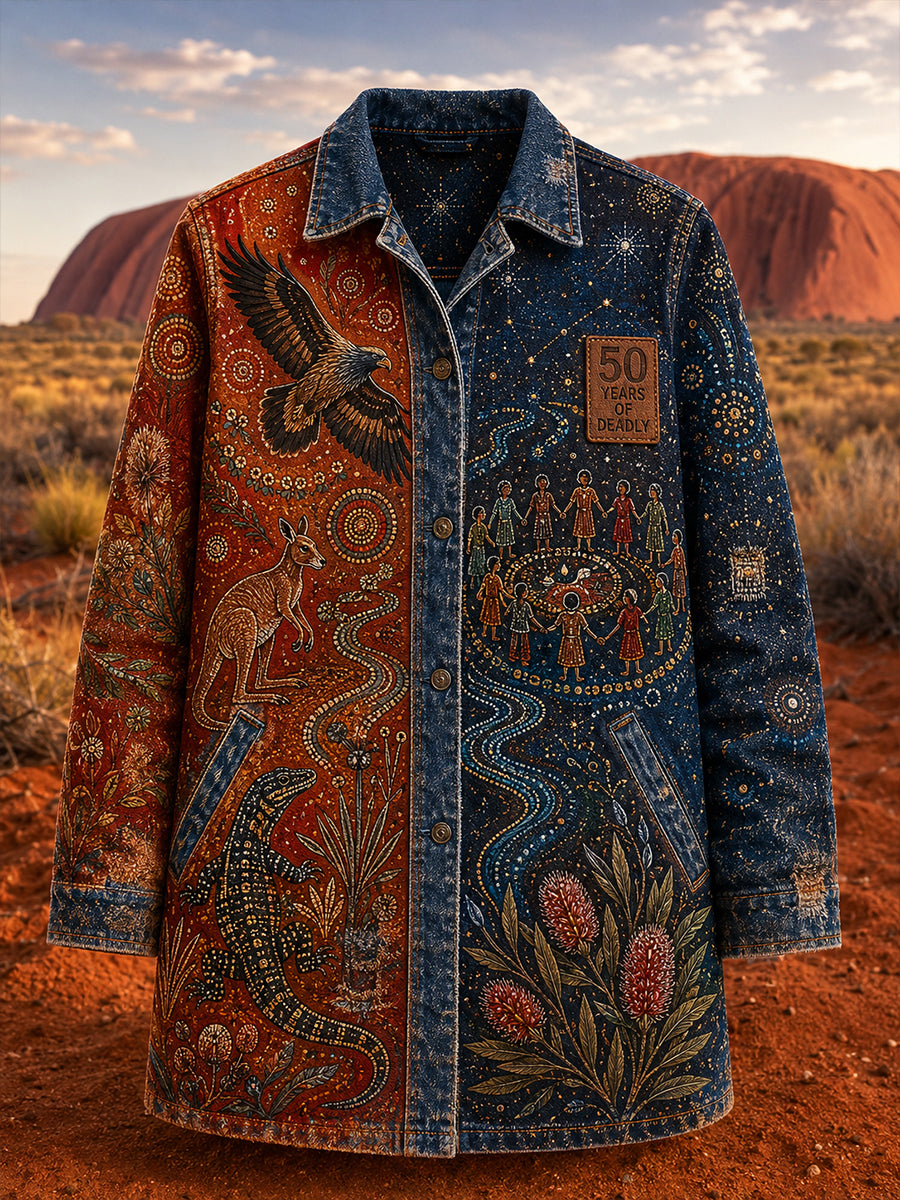 Women's Casual Jacket with Vintage Australian Ethnic Art Print