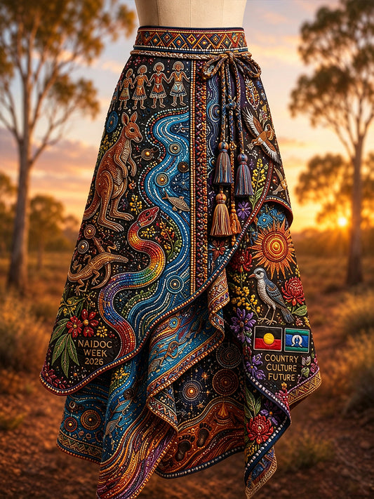 Women's Australia Naidoc Week Art Printed Irregular Skirt