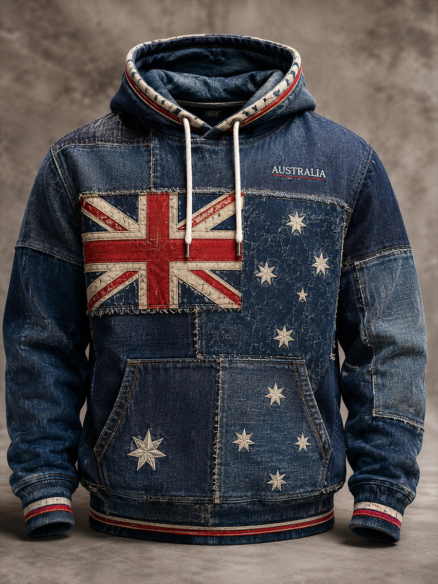 Men's Australia Flag Oversized Drop-Shoulder Hoodie with Pockets