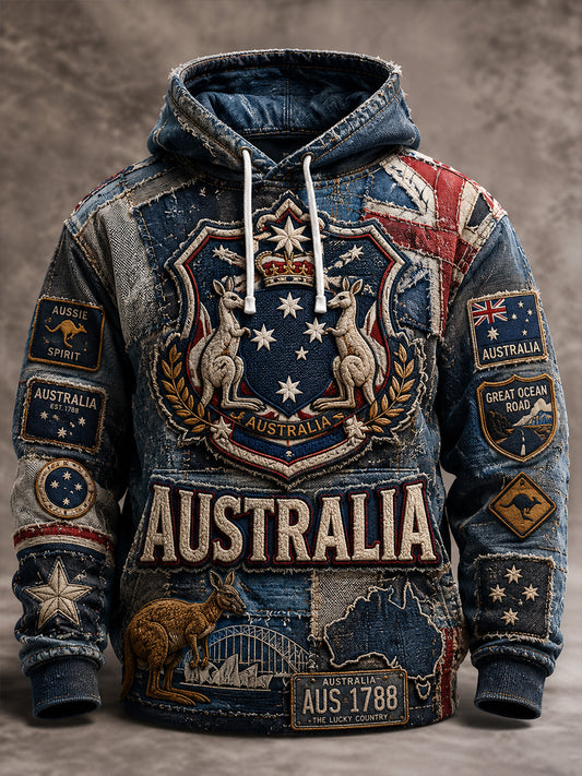 Men's Australia Flag  Oversized Drop-Shoulder Hoodie with Pockets