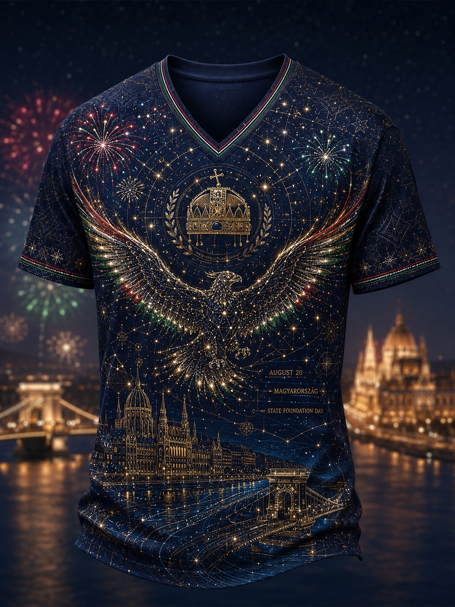 Men's Hungary St. Stephen's Day V-neck T-shirt